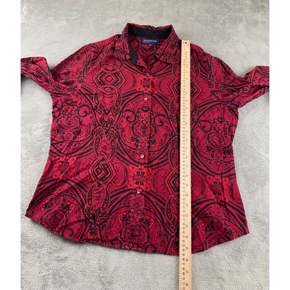 Jones New York Signature Red Black Paisley Button Up Top Blouse XL - Picture 7 of 11